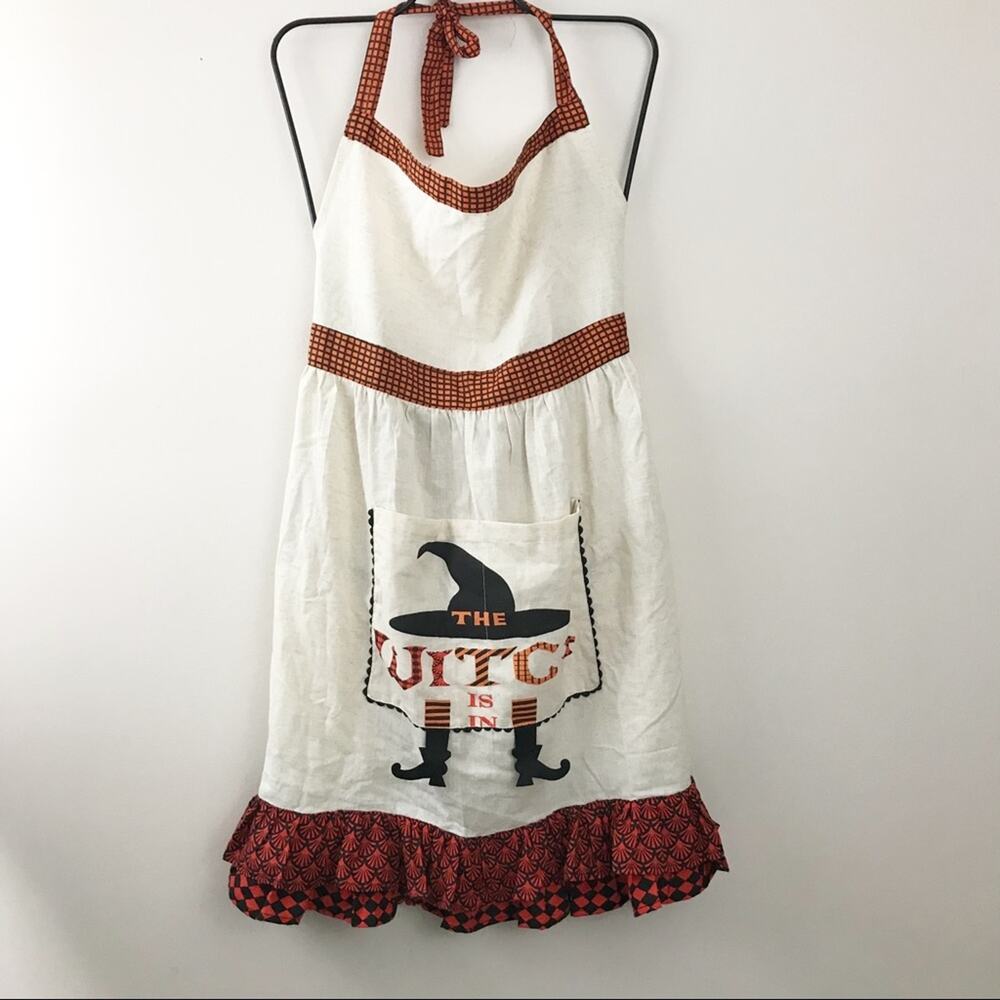 Pier 1 One Witch witchy Halloween hostess apron ruffles artsy kitschy kitchen